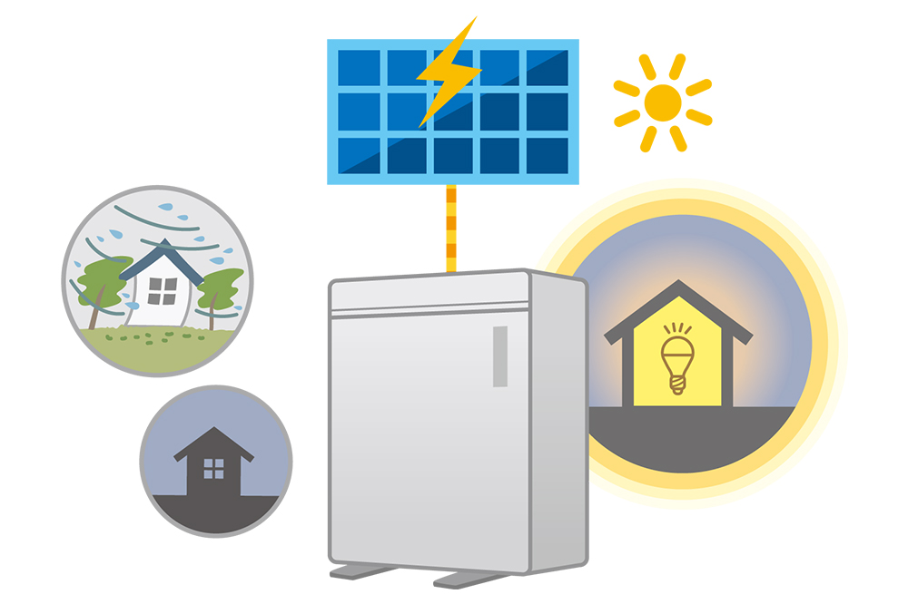 災害や停電などの非常時に電気利用が可能な太陽光パネルと蓄電池