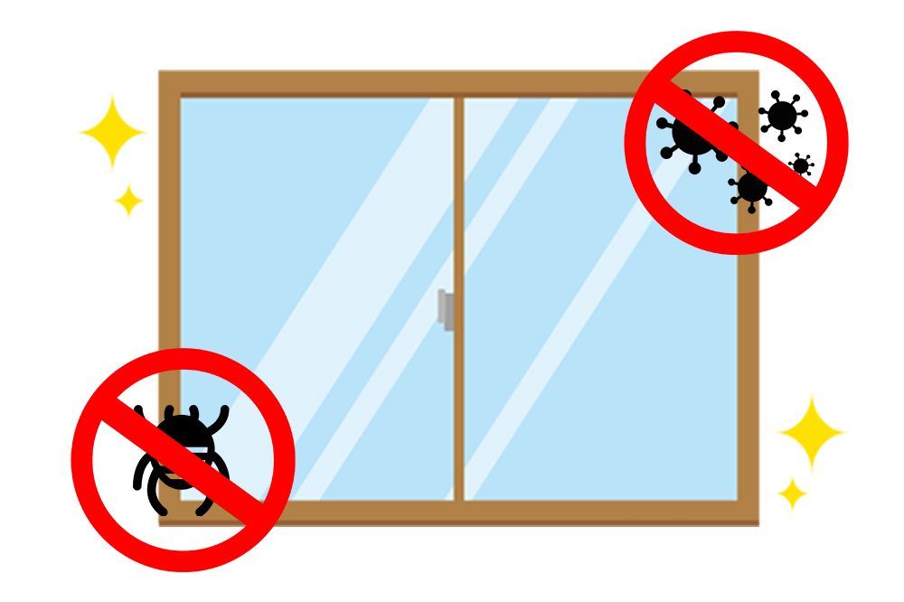 カビやダニを防止する清潔な窓の図