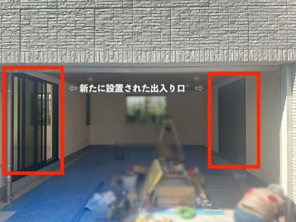 ガレージ内に新設した出入り口