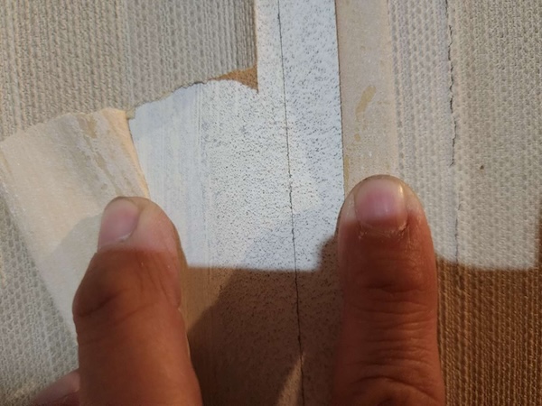 壁紙が剥がれて下地が見えているマンションの室内
