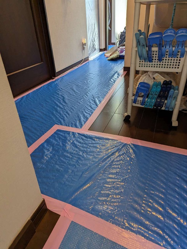 東京都中野区・O様｜雨漏り補修工事(外壁部分張り替え・内装工事・防水工事)　養生
